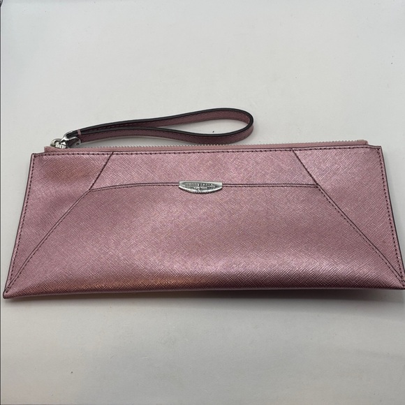 henri bendel Handbags - VTG Henri Bendel West 57th Metallic Pink Wristlet Wallet Large Sleek City Thin